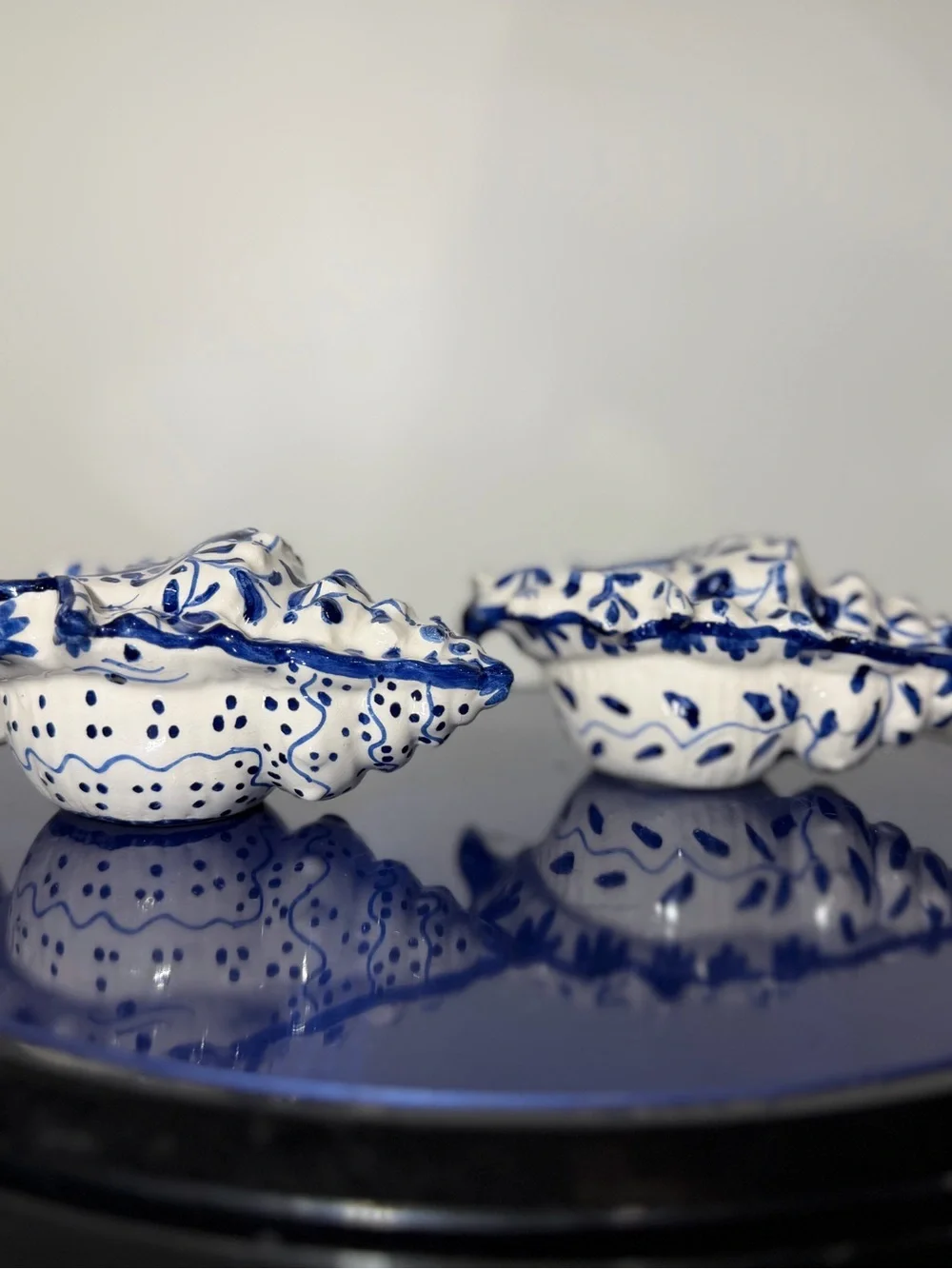 Hand-Painted Blue & White Ceramic Shell Candle Holder - Brand Unlabeled
